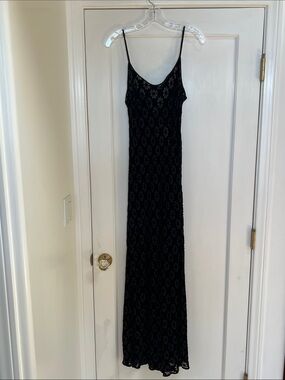 Realisation Par Claudia Schiffer Black Floral Silk Burnout Maxi Slip Dress
